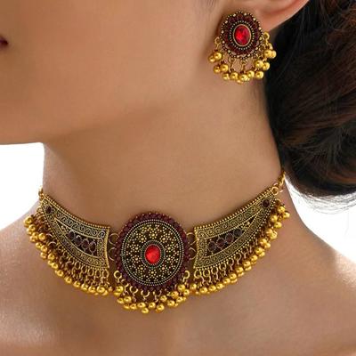 Vintage Dubai Indian Tassel Beads Pendant Jewelry Sets for Women Crystal Necklace Earrings