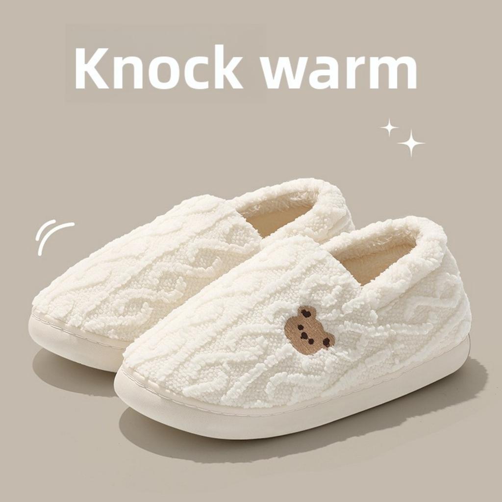 Cotton Slippers Men's Home Winter Bag with Couple Cartoon Teddy Bear Indoor Home Plush Warm Fur Slippers Women