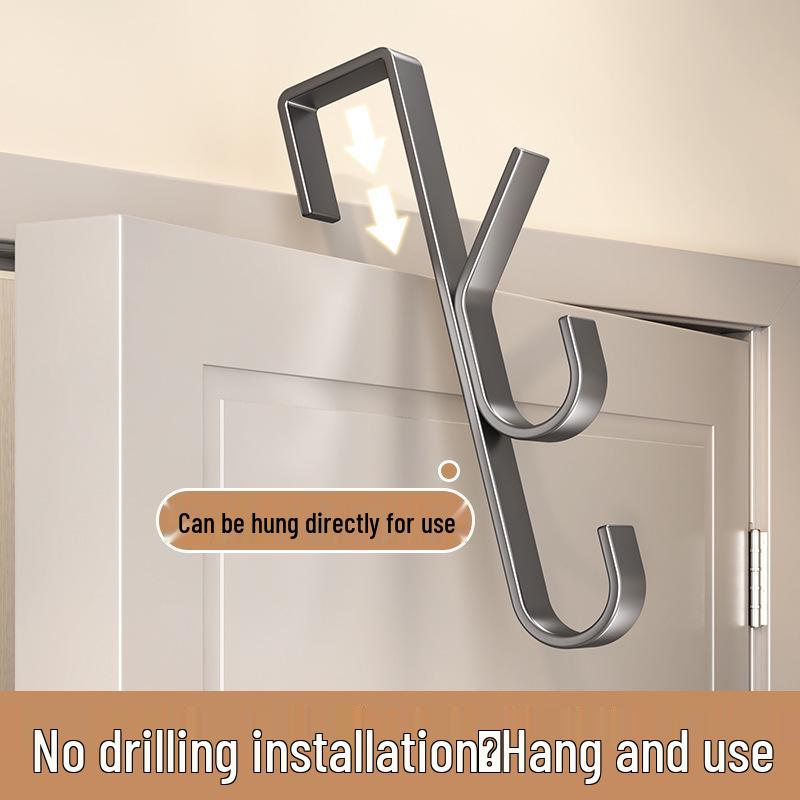 Stainless Steel Over-Door Clothes and Hat Hook Rack, No Drill Needed