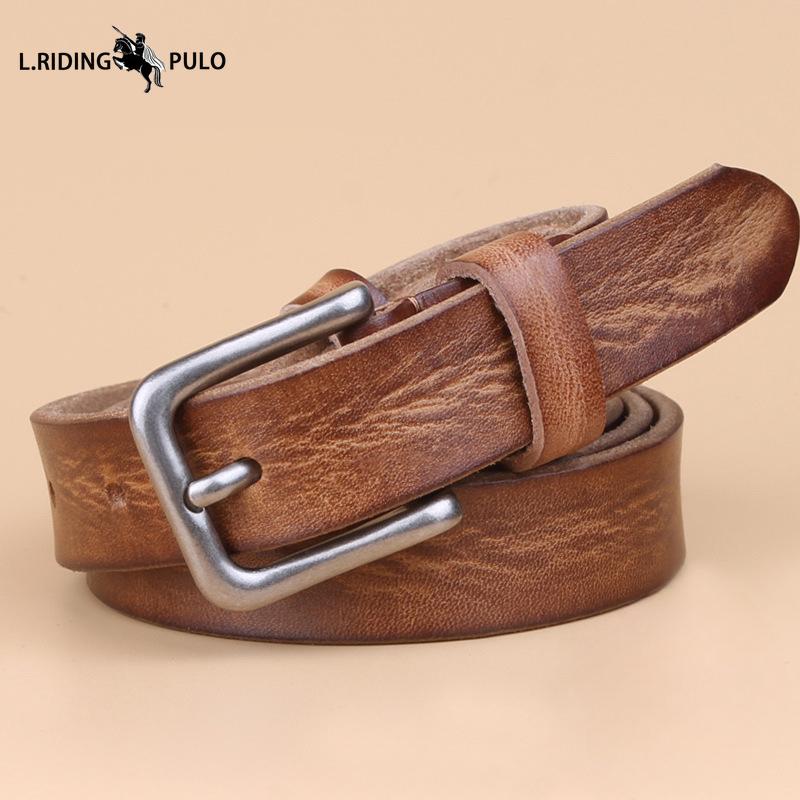 Vintage Leather Belt Genuine Leather Denim Top Layer Cowhide Women's Belt Korean Style Casual Thin Pin Buckle Belt