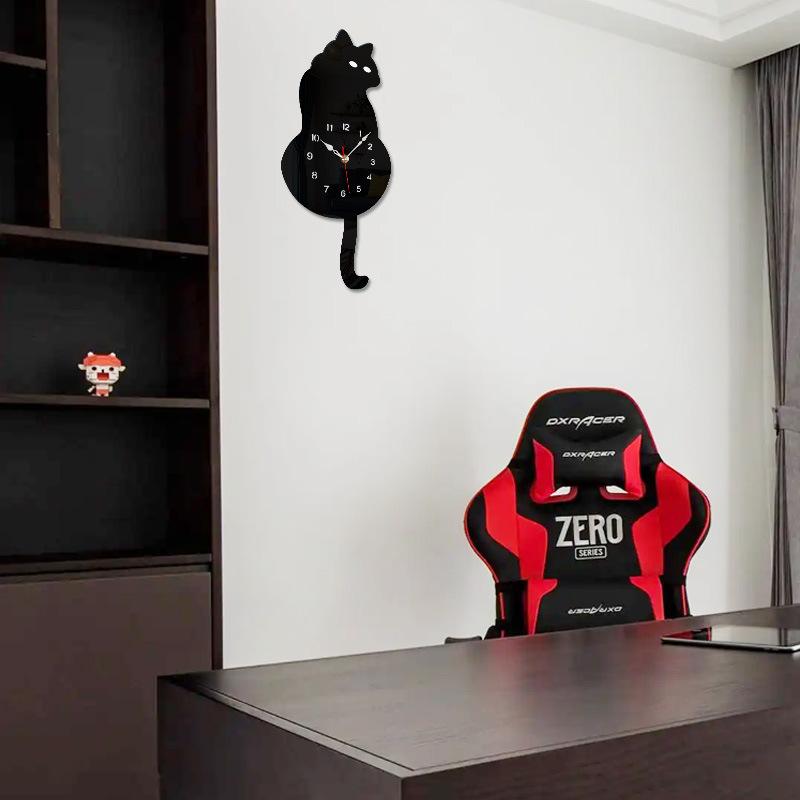 3D Cat Wall Clocks Silent Call Clock with Swing Tail Pendulum for Living Room Bedroom Kitchen