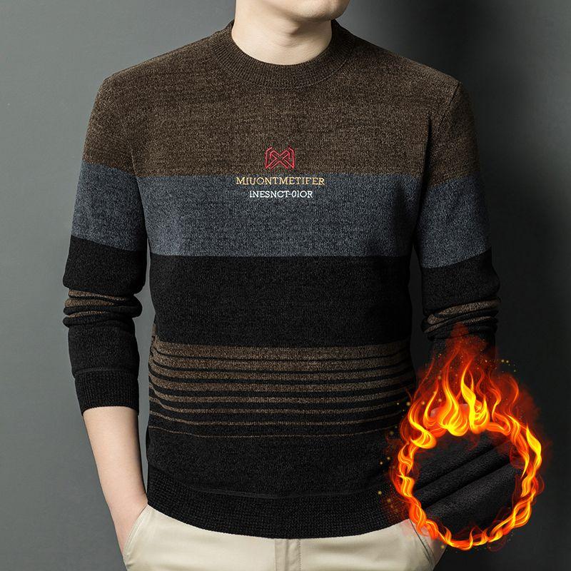 

Мужская мода шенилл свитера вязаный пуловер полосатый мужской осенне-зимний верхняя одежда круглый вырез вязаные свитера XXXL