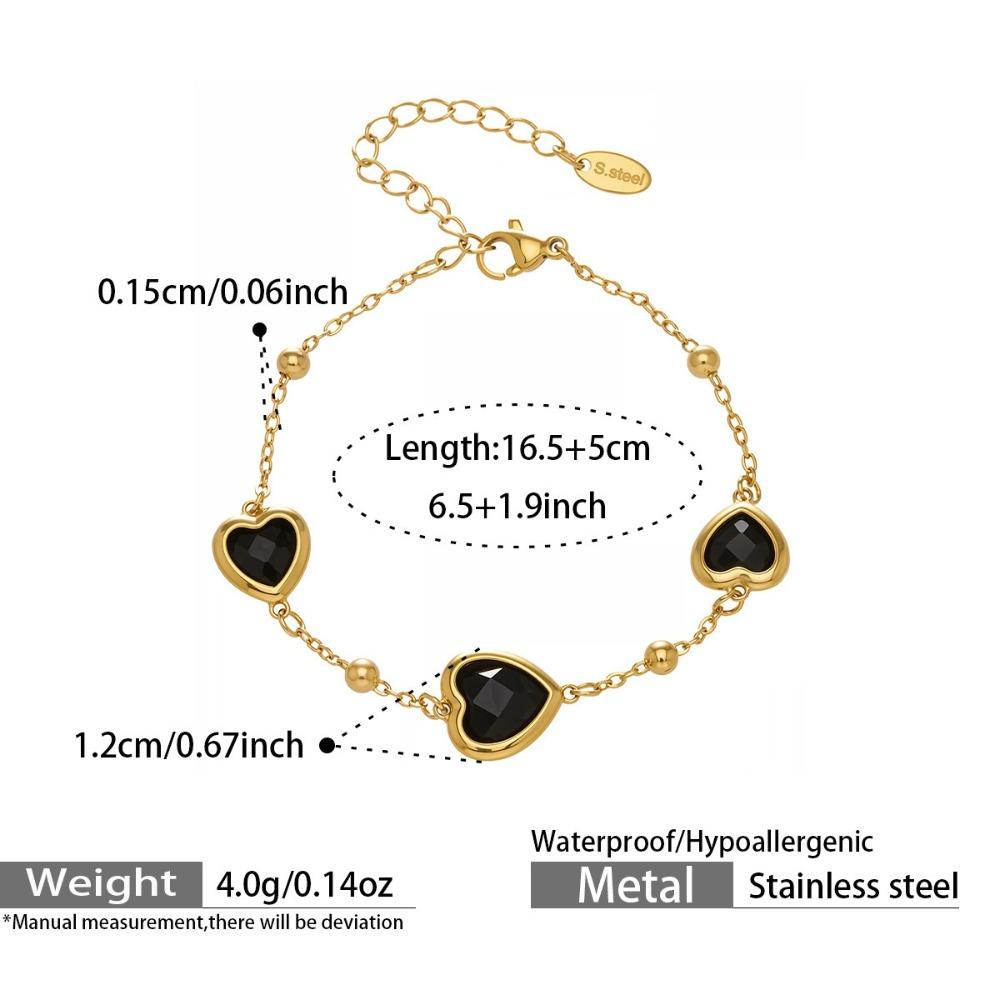 Vintage Heart Glass Necklace Stainless Steel Earrings Hand Chain Heart-shaped Jewelry Set  Gift