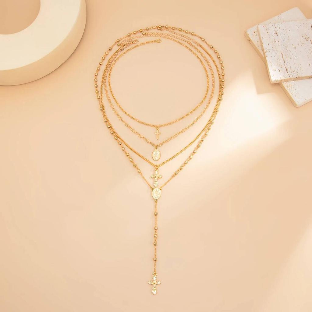 Ingemark 4Pcs/Set Goth Cross Jesus Pendant Choker Necklace for Women Vintage Gold Color Long Chain Christian Jewelry Men Gift