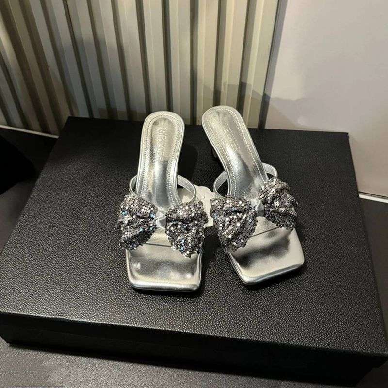 

Milo cat niche design premium bow one-word drag summer 2025 new comfortable high-heeled popular sandals 40 серебряный