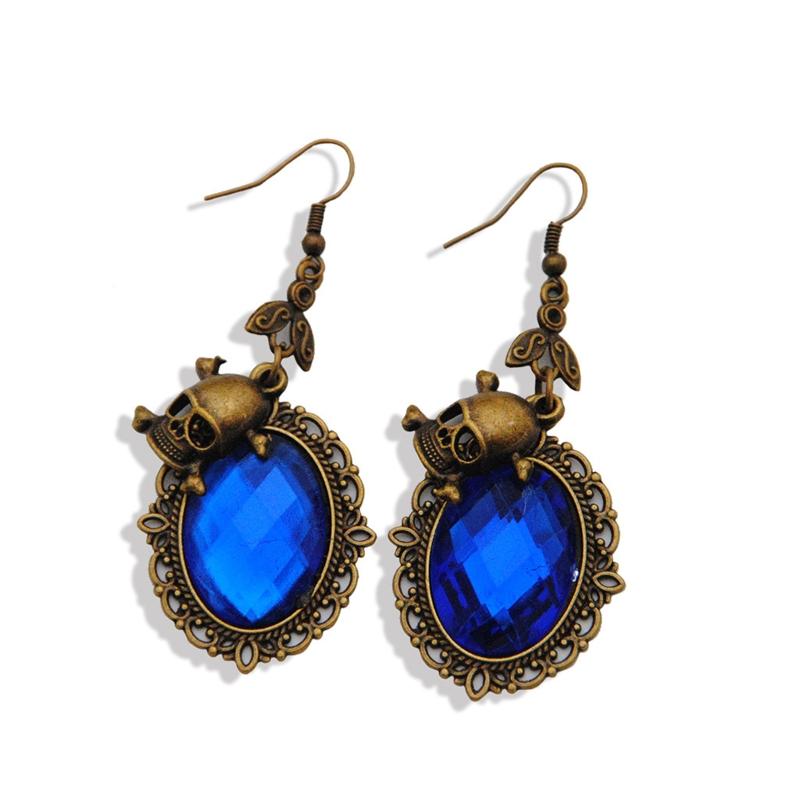 Vintage Rhinestones Crystal Earrings for Party Skull for Head Dangle Earring Halloween Punk Jewelry for Women Girl Mu