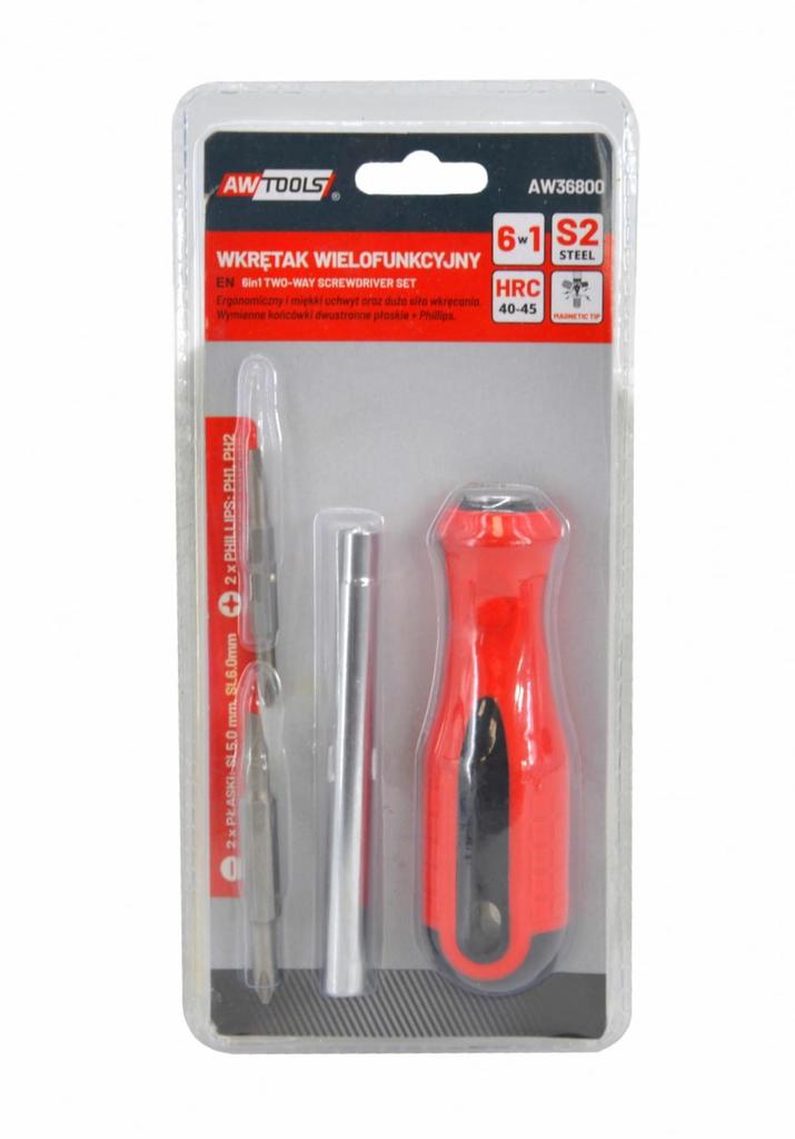 Awtools Double-Ended Screwdriver + Bits 6-In-1