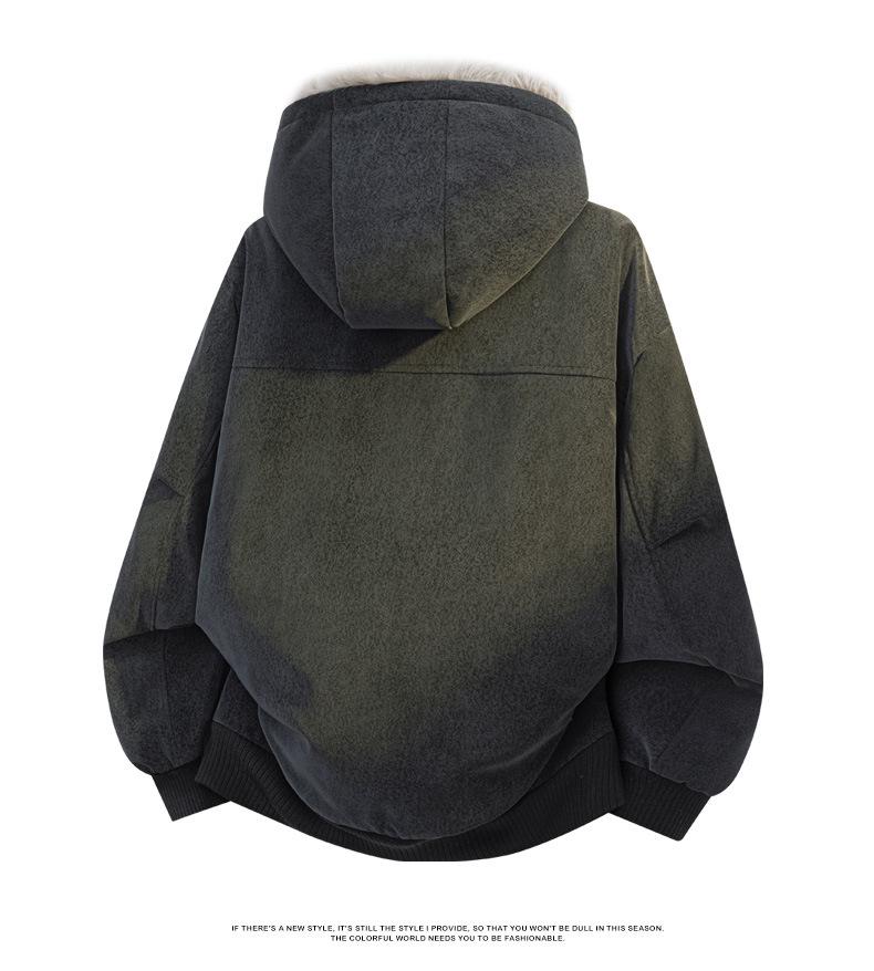 Unisex American Style Mountain Eagle Fur Collar Hooded Winter Coat - Thick Velvet Lined for Warmth and Cold Protection