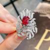 Women's Elegant Sparkling Ruby-Colored Gemstone Ring, Adjustable, Full Diamond-Paved, Luxury Versatile Design, Celebrity Style.