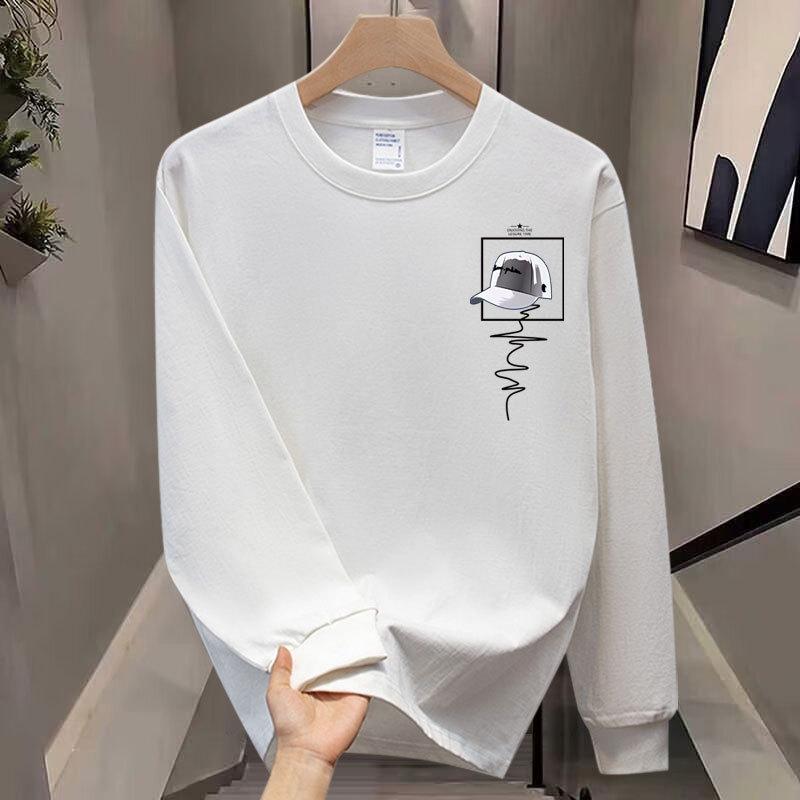 Spring And Autumn Light Luxury Men'S T-Shirt Long Sleeve Minimalist Design Drawing Printed Crew Neck Fashion Trendy Brand Versatile