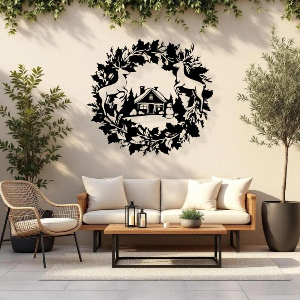 Metallhirsch Weihnachts-Kranz Wandkunst Winter Zuhause Stahl Dekoration