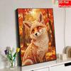 Sparkling Pearl Painting on Stretched Frame Autumn Fox Art DIY Bead Craft Canvas Relaxing Hobby Gift for Craft Lovers Creative Home Decor Project
