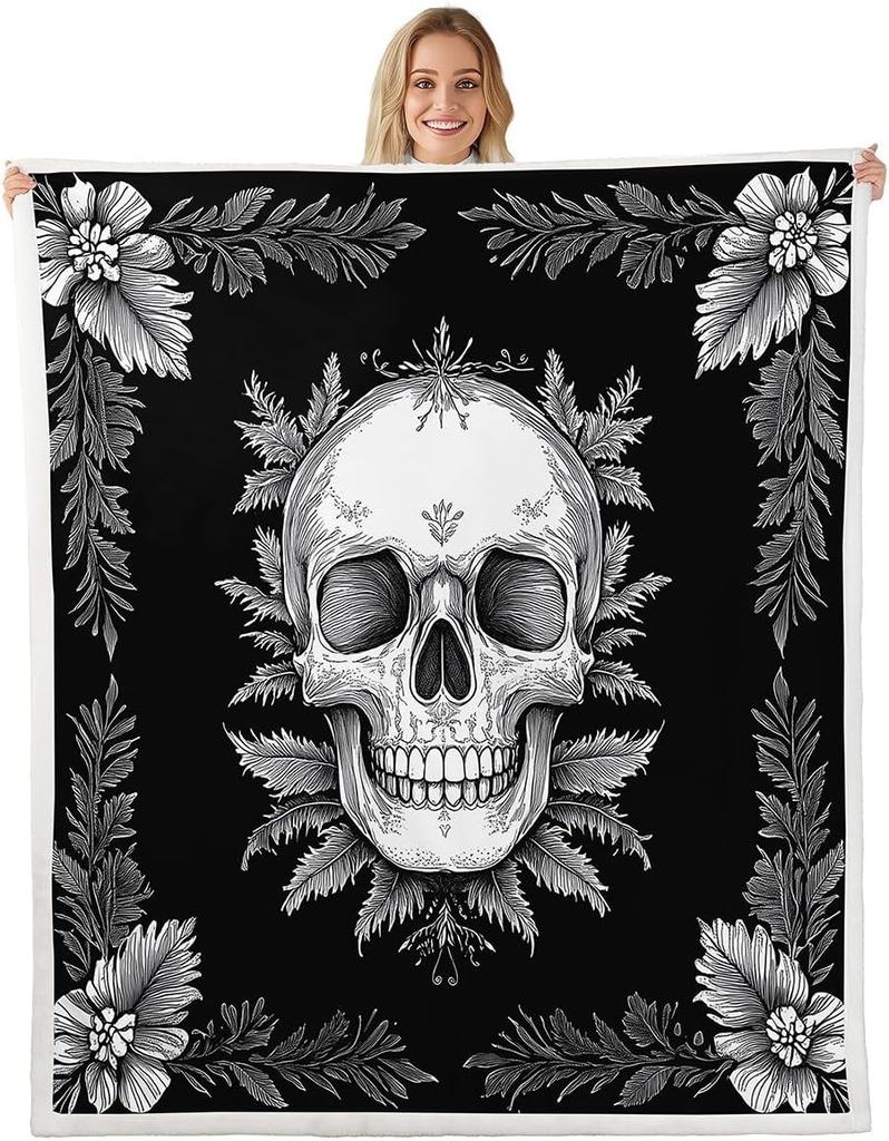 GUOYU Decke Happy Halloween Fleece-Decke Baby Kürbis Geist Feiertags Sherpa-Decke Gotische Fledermäuse Florale Pflanzen Flauschige Plüschdecke für Kinder