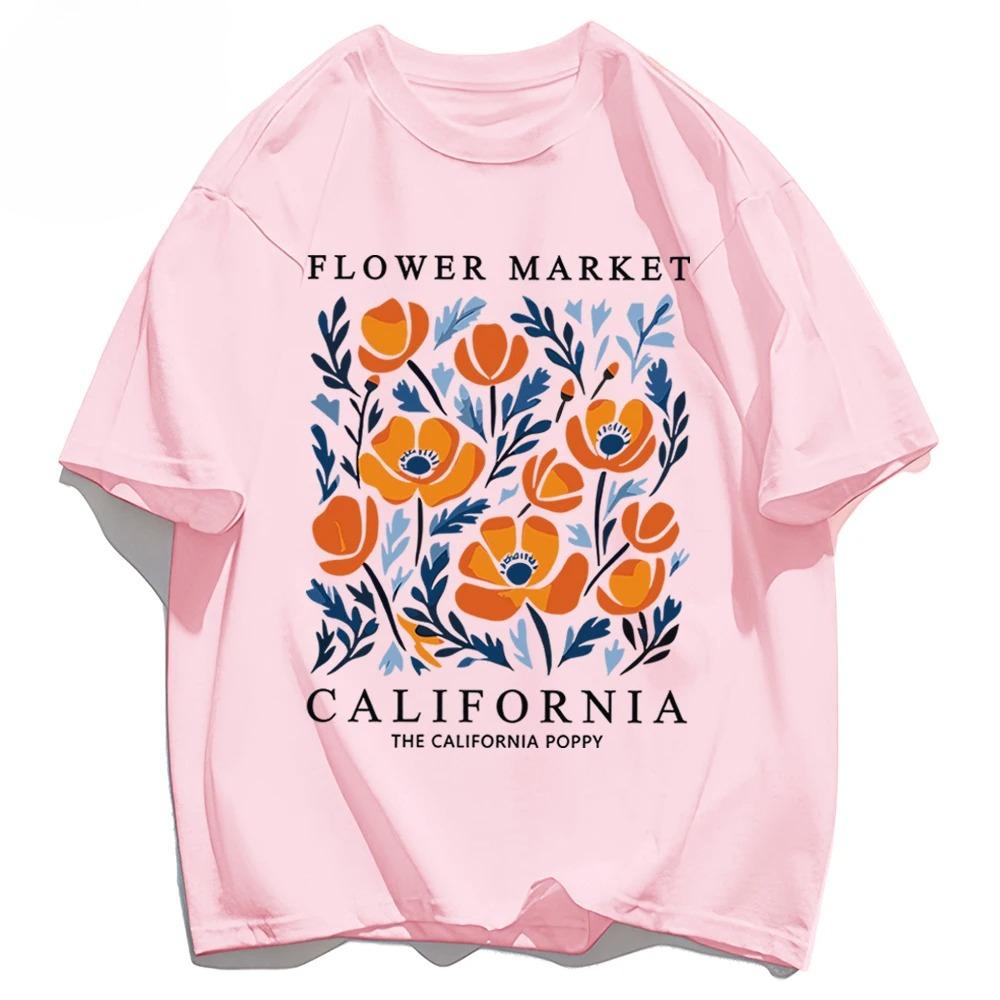 Yellow Flowers Market California Print TShirt Woman Soft Tee Top ONeck Casual T Shirt Crewneck Sports Short Sleeve