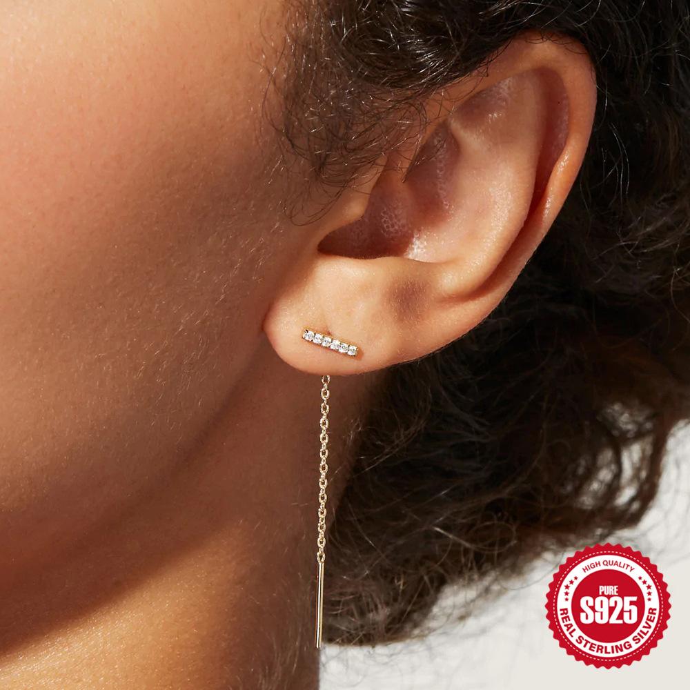 Einfache Tägliche S925 Sterlingsilber Typ C Kette Quaste Schmetterling Geometrische Ohrringe Ohrringe Damen Schmale Ohrringe