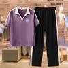 Fashionable Ice Silk Sports Suit for Women In Spring, Autumn and Summer, Slim Mother's Style Casual Pants Two-piece Set