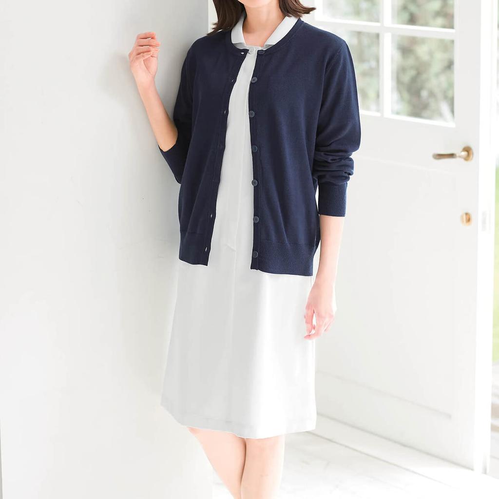 Washable Smooth Cotton Round Long Suitable for Office and Everyday Cold Size White [Anfamie] Cardigan, Blend, Neck, Length, Nurses, Workers, Wear,