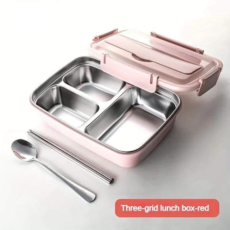 

New Durable Easy-Clean Bento Container for Students & Office Workers,Leak-Proof Stainless Steel Lunch Box with 3 Compartments рожевий