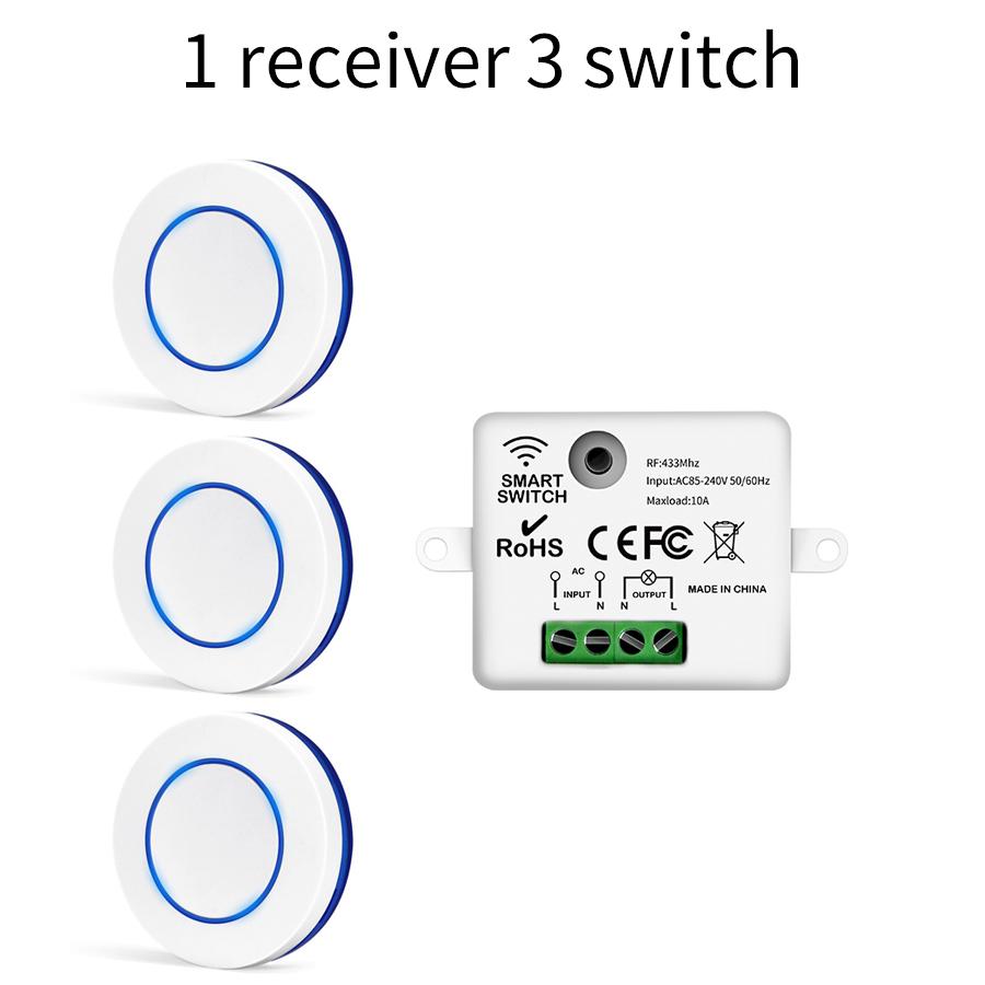 RF433MHz Drahtloser Fernbedienungs-Lichtschalter 10A 100-240V Relais-Controller DIY-Modul Mini Runder Taster Für Beleuchtung LED