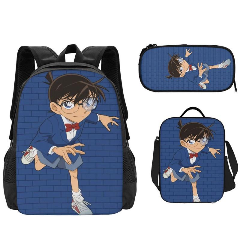Detective Conan Anime Backpack Set Kids 3-Piece School Bag Crossbody Pencil Case Waterproof Cute Cartoon Design