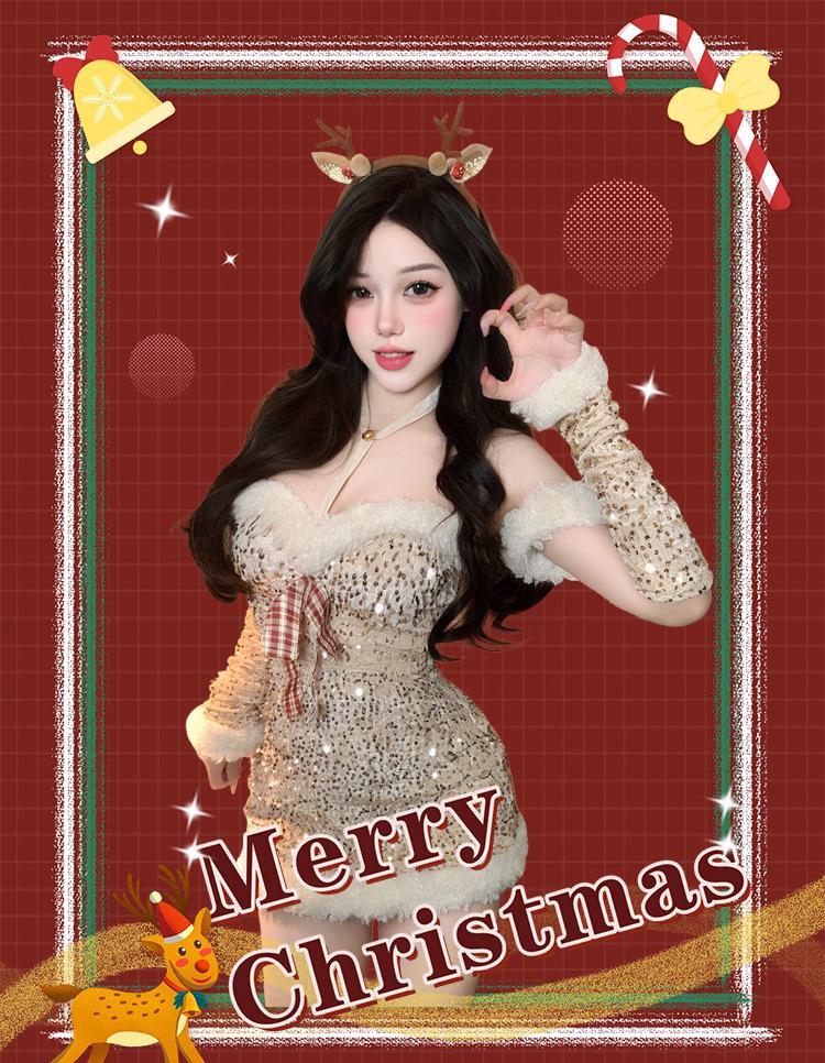 2025 Weihnachten Pailletten Schleife Neckholder Trägerlos Bodycon Mini Kleid