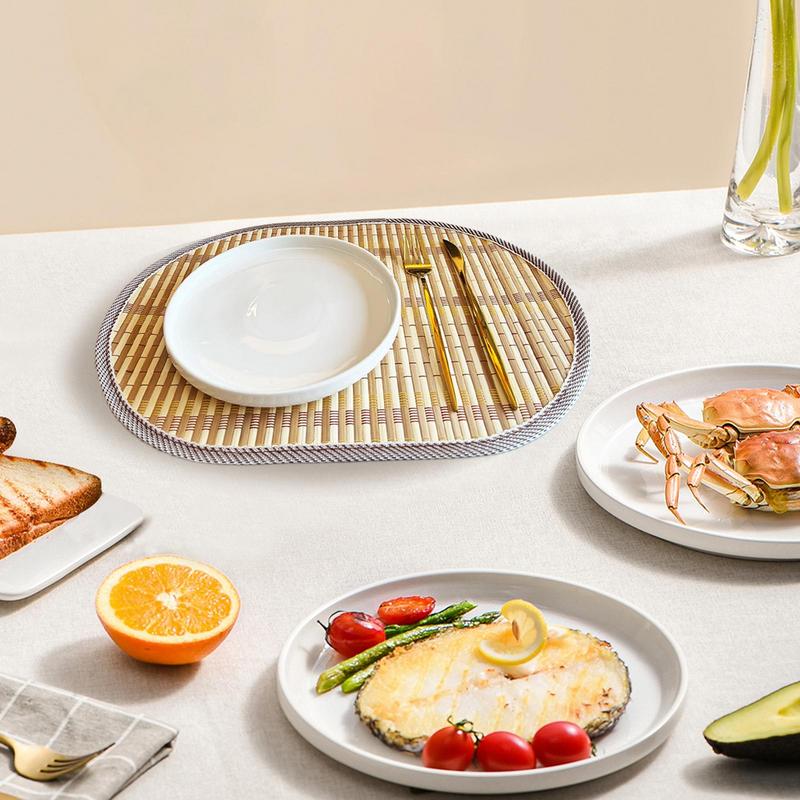 Oval Edge Bamboo Braided Placemats Washable Heat Resistant Table Place Mat for Home Kitchen Xmas Dining Table Party Decor