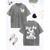Match Rabbit Graffiti Printing Washed T-Shirt Womens Cotton Oversized Tops Comfortable Distressed O-Neck T Shirt Clothes