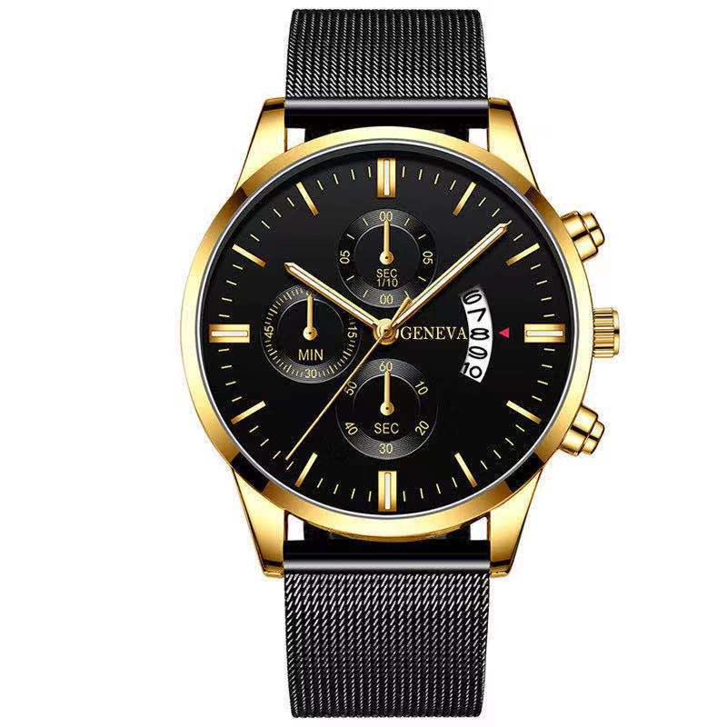 Blue Men'S Mesh Strap Watch Men'S Quartz Calendar Watch Fashion Business Watch