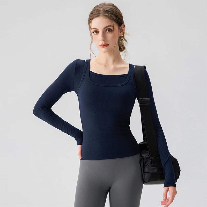 

Youyou Women s Faux Two-Piece Long-Sleeve Yoga & Pilates Top XL