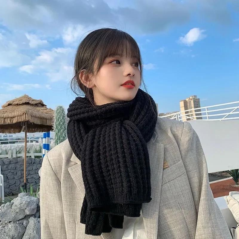 Korean Simple Vintage Long Scarf Solid Color Versatile Scarf Winter Warm Fashion Ladies Shawl Sweet Elegant Knitted Warm Scarf