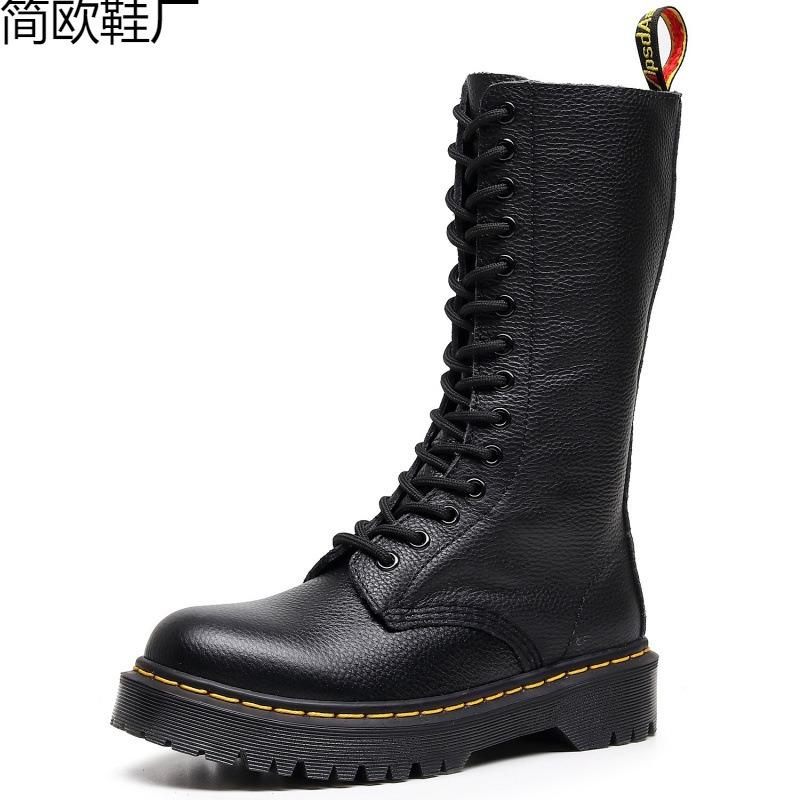 Medium and thick bottom lychee pattern locomotive boots women's hole British first layer short boots men's and women's leather boots round head