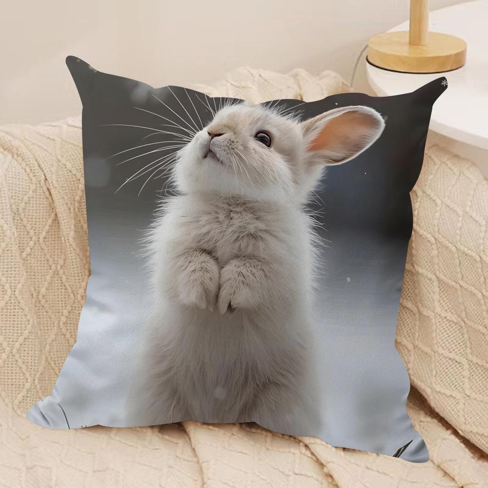 Cute Rabbit Cushion Cover Soft Plush Fabric Double-Sided Printed Sofa Cushion Cover For All Seasons Home Decor Gift