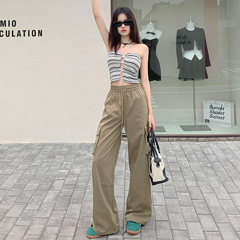2025 Women's High-Waisted Loose Cargo Pants - Casual Wide-Leg American Sport Style for Spring & Autumn