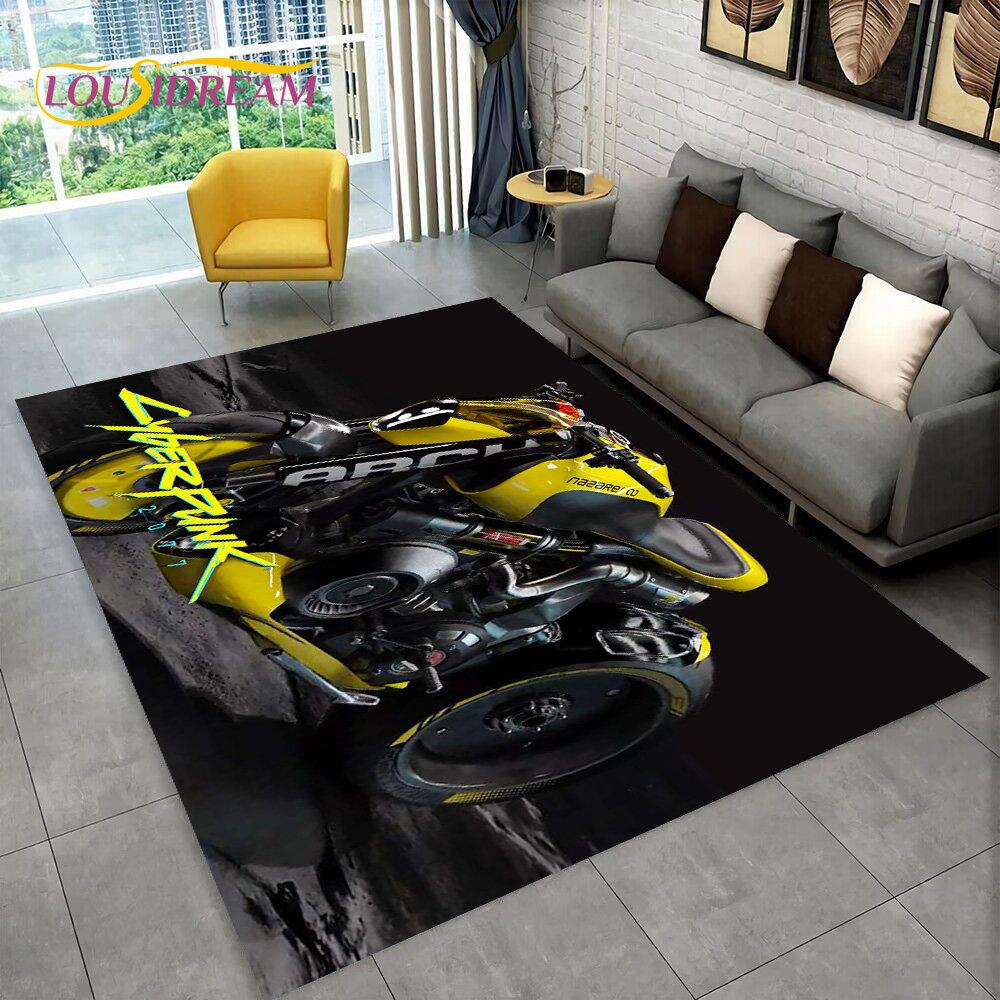 3D Cyberpunk Concept Motorcycle Cartoon Area Rug,Carpet for Living Room Bedroom Sofa Doormat Decoration,kids Non-slip Floor Mat