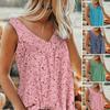 V-neck Sleeveless Flowy Hem Pullover Top Floral Print Lady Vest Top for Daily Wear
