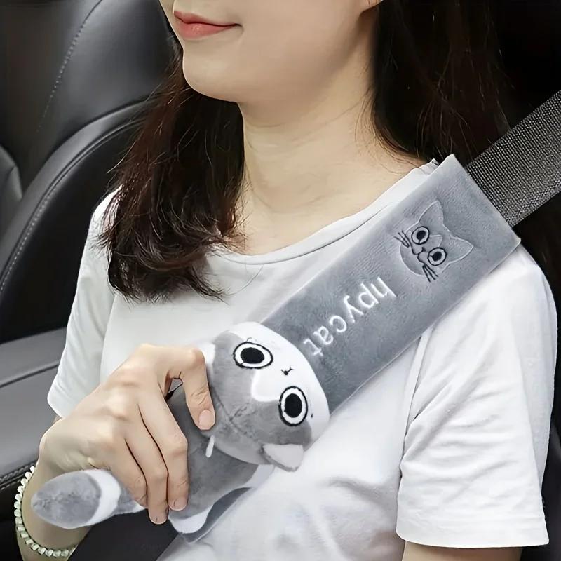 Car Seat Belt Shoulder Protector Cover Universal Safety Belt Shoulder Pad Plush Cover Car Cartoon Magic Tape Shoulder Guard Pad