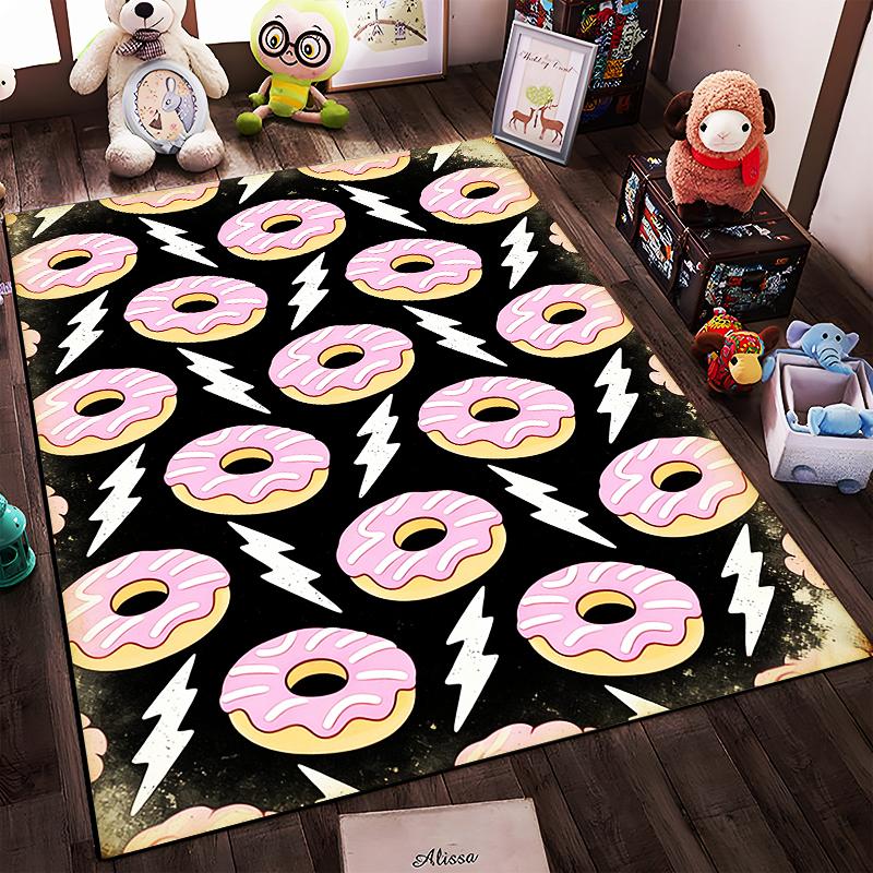 Colorful Donut and Lightning Pattern Carpet for Living Room Decor Suitable for use as an anti-slip for living room bedroom sofas