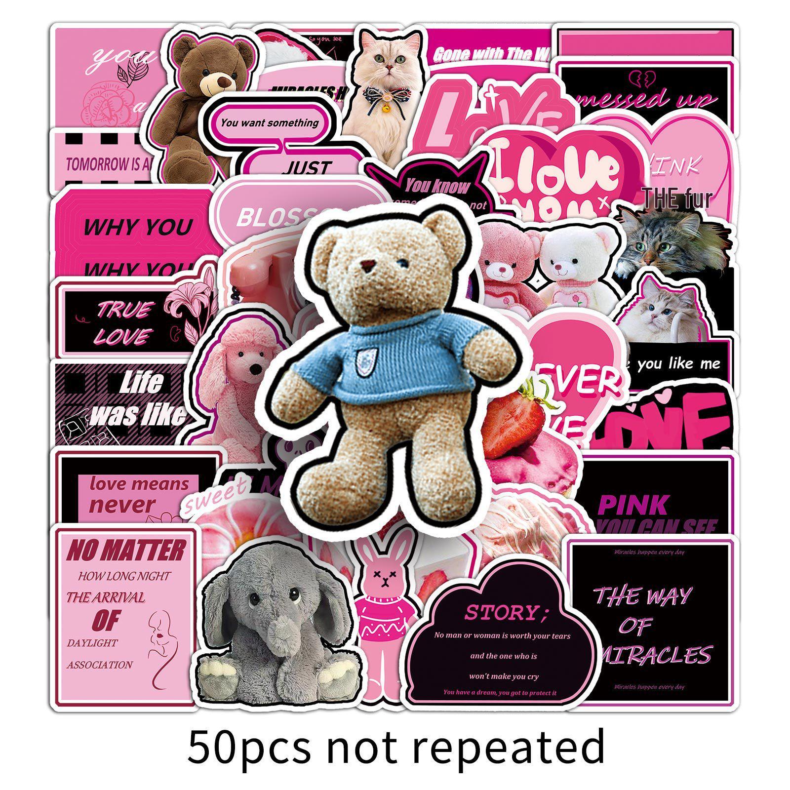50 Pink Graffiti Journal Stickers - Cute Cartoon Decals for Notebooks, Waterproof & Creative Decoration