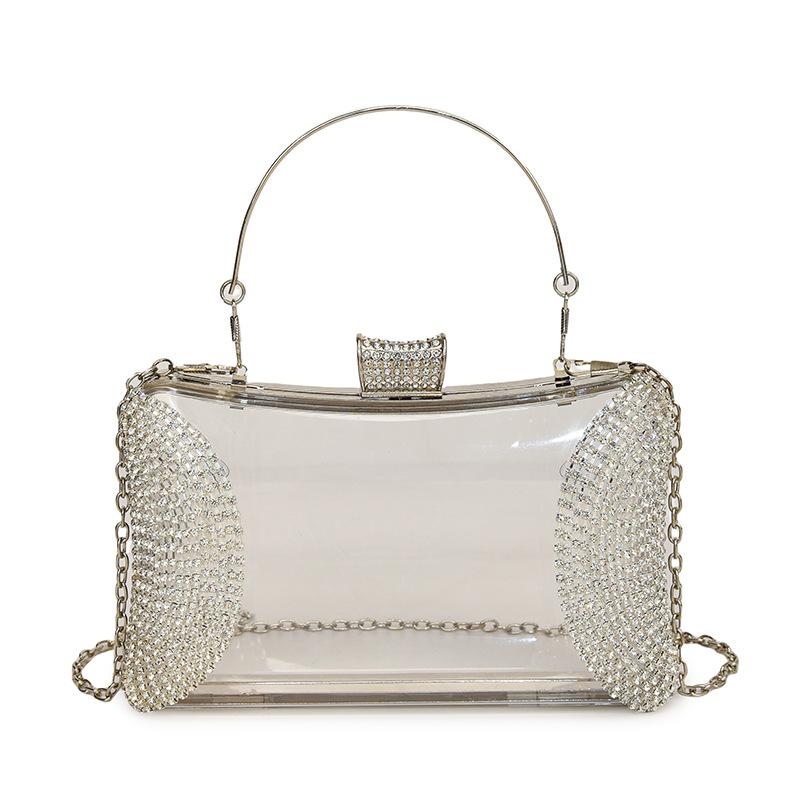 Transparent acrylic bag 2025 new European and American fashion bright diamond foreign style versatile women's chain dinner bag