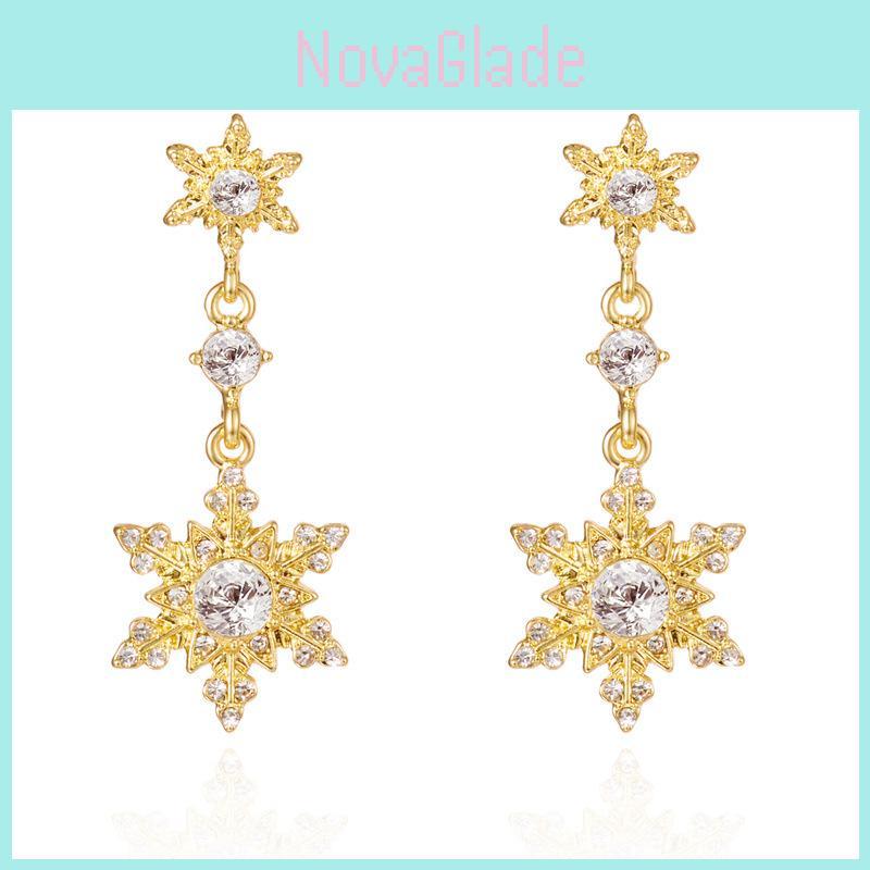 Snowflake Pendant Earrings With Zirconia Drop For Women Seasonal Jewelry