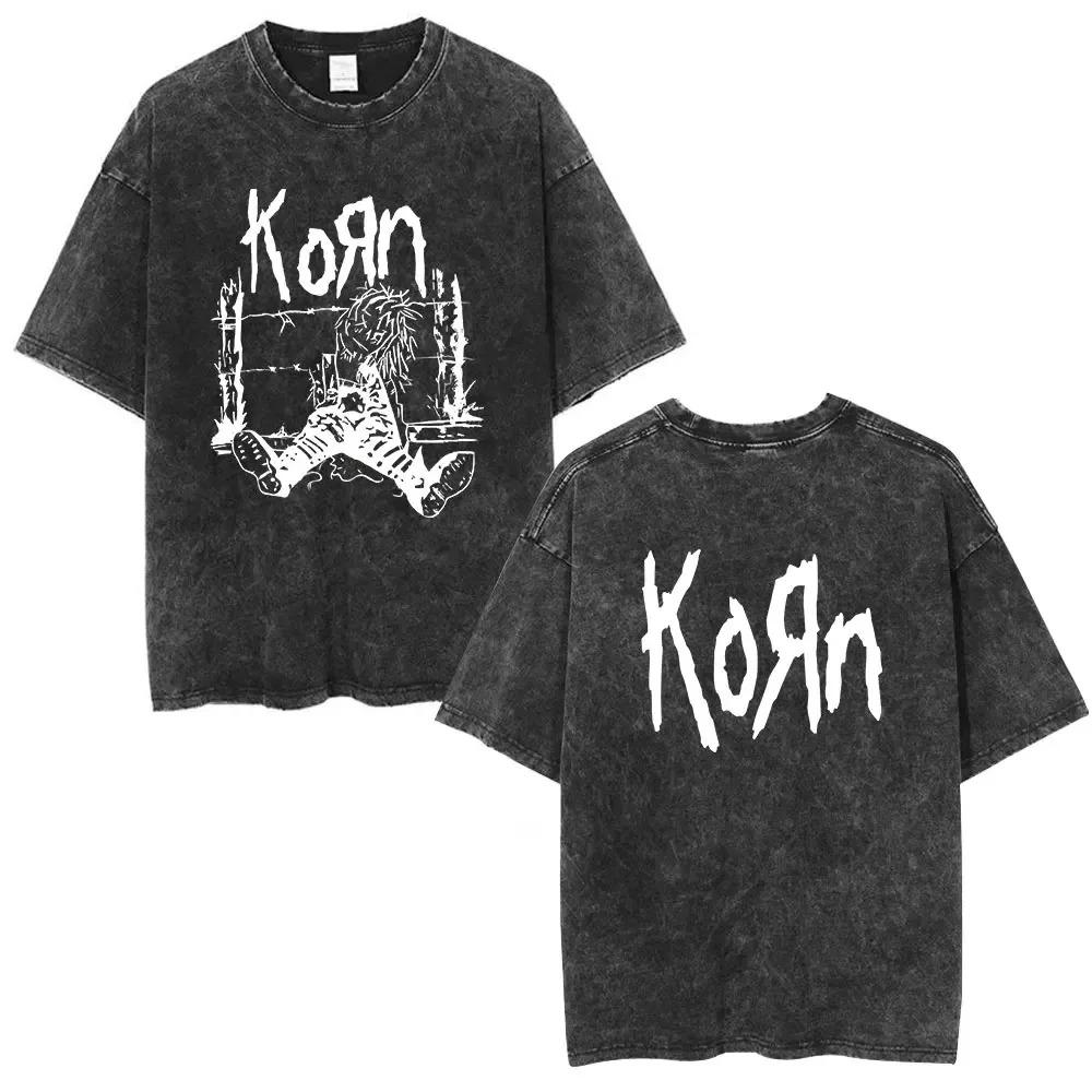 Men Women Korn Follow The Leader Walkman Washed T Shirt Washed Oldschool Loose Short Sleeve Cotton Oversize Unisex Tops