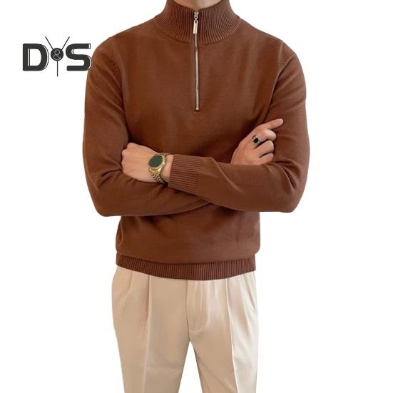 

Осень-зима мужской свитер на молнии с полувысоким воротником и длинными рукавами, трикотажный толстый теплый однотонный пуловер, эластичный повседневный трикотаж L