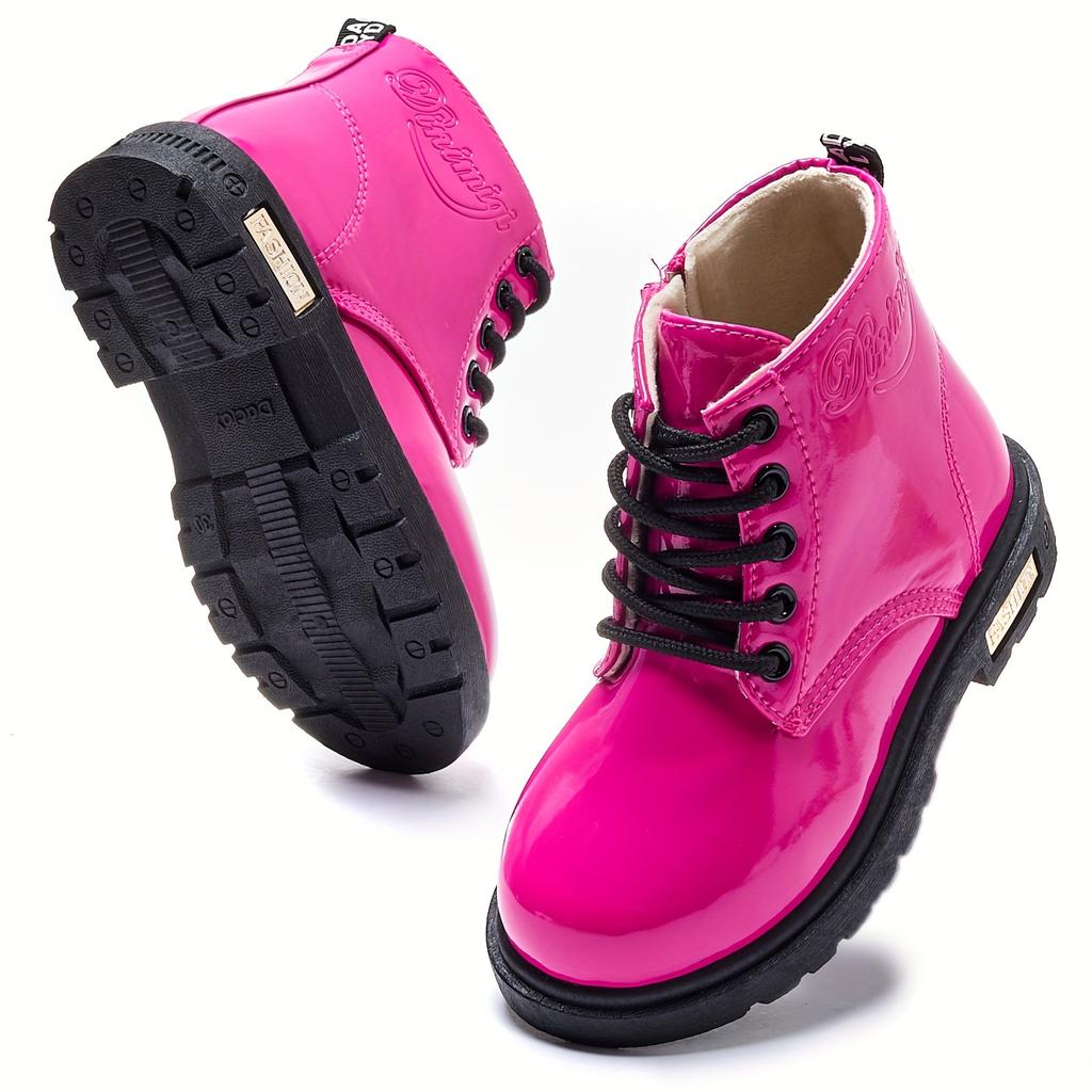 Girls High Top Boots Plush Lining Lightweight Durable Faux Cover Non Slip Traction Sole Zipper Lace Up Closure