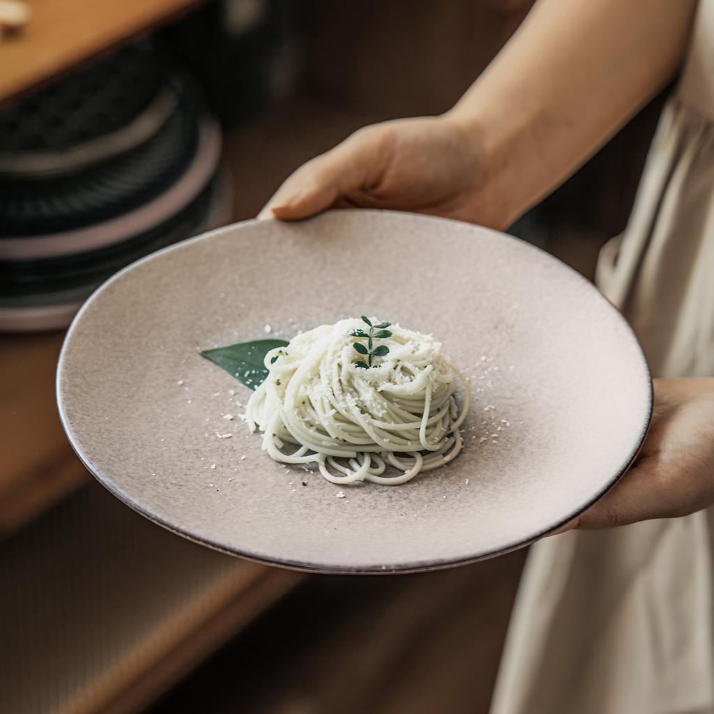 Plate Retro Matte Ceramic Plate Household Japanese Pasta Plate Steak Plate Tableware Plate Round Vegetable Plate
