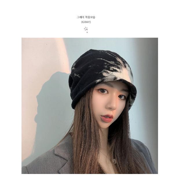 Trendy women's slouchy hat, Japanese-style tie-dye postpartum hat, spring and autumn Korean-style pullover knitted beanie