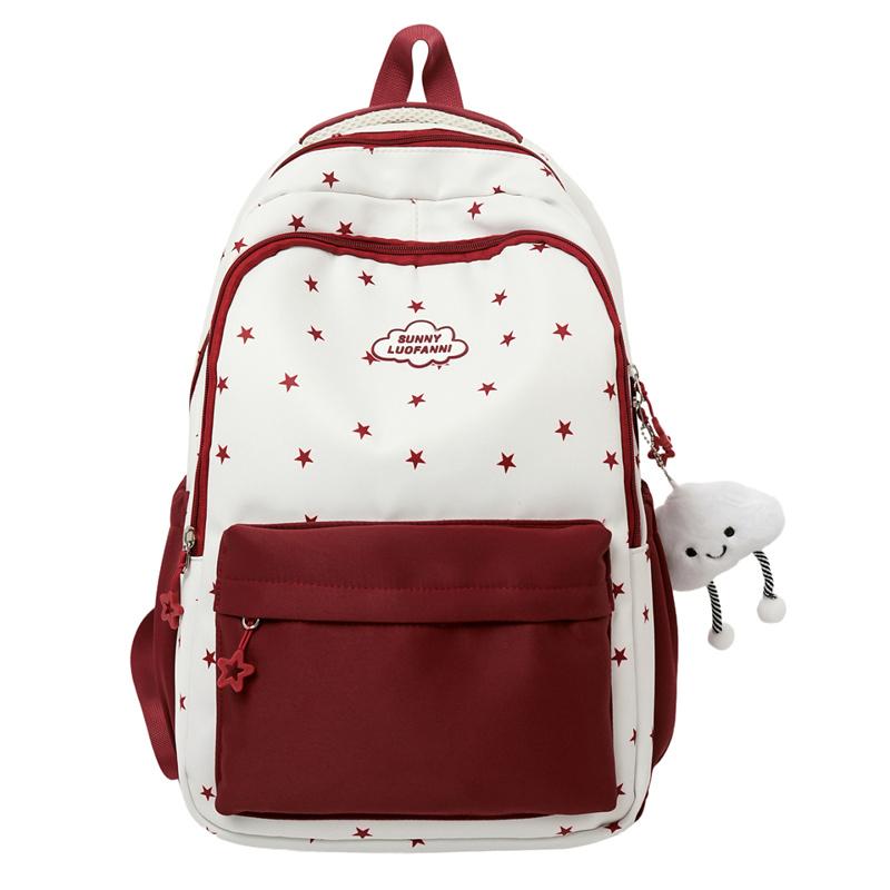 Star Print Women's Backpack Color Block Student Schoolbag Travel Backpack