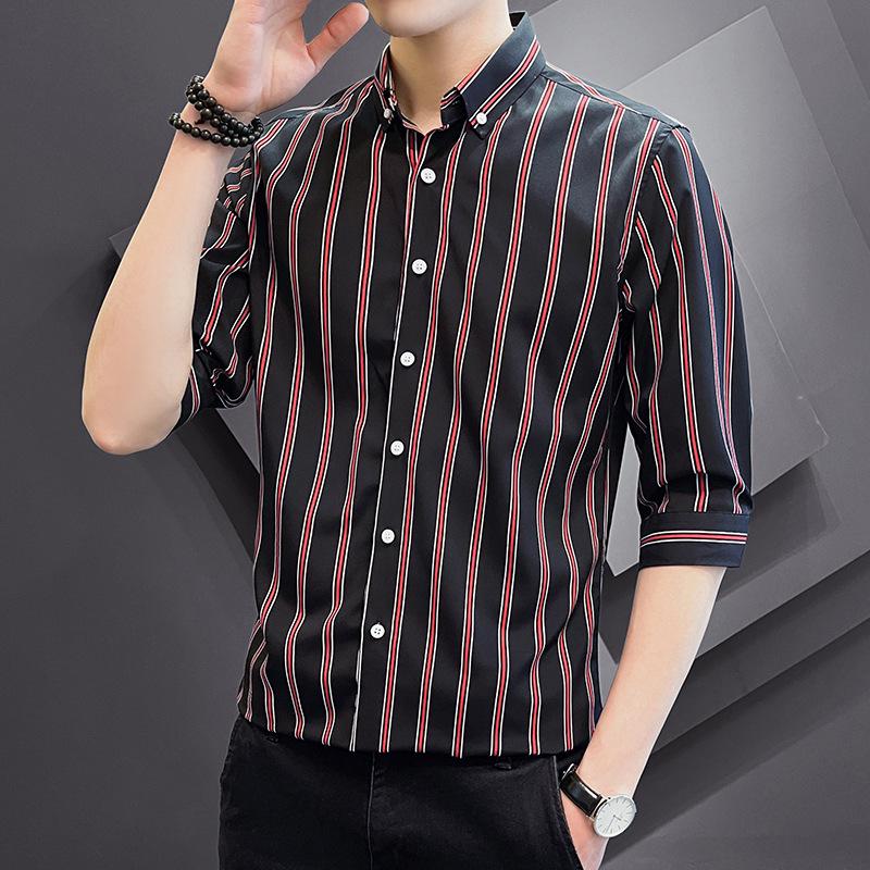 

Men s Korean Trend Striped T-shirt - Half, Five, or Seven Sleeves M
