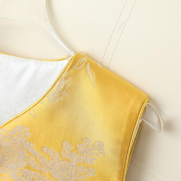Gilet a Girocollo Rotondo Bicolore in Broccato Cinese Jacquard Ricamato con Fenice