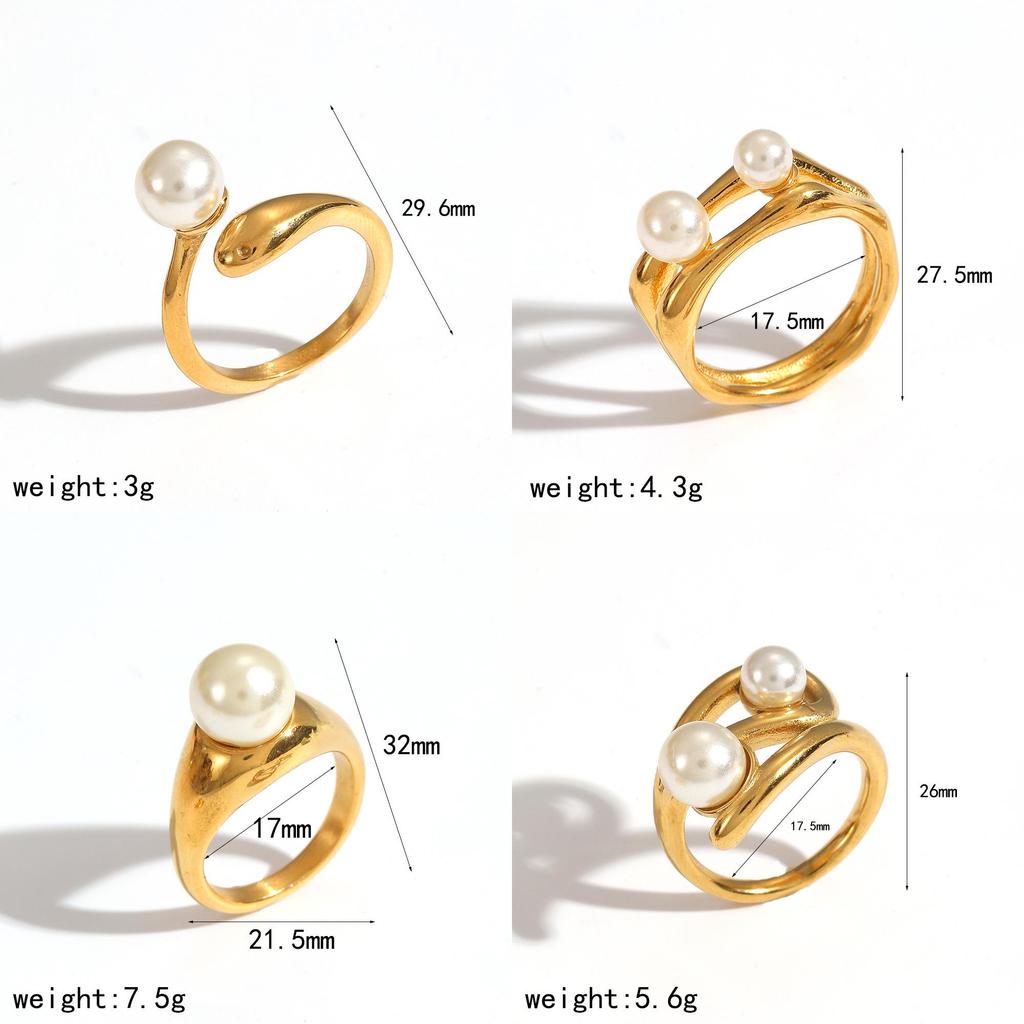 Style Artificial Pearl Ring For Women With Geometric Design And Pvd Coating Jewelry