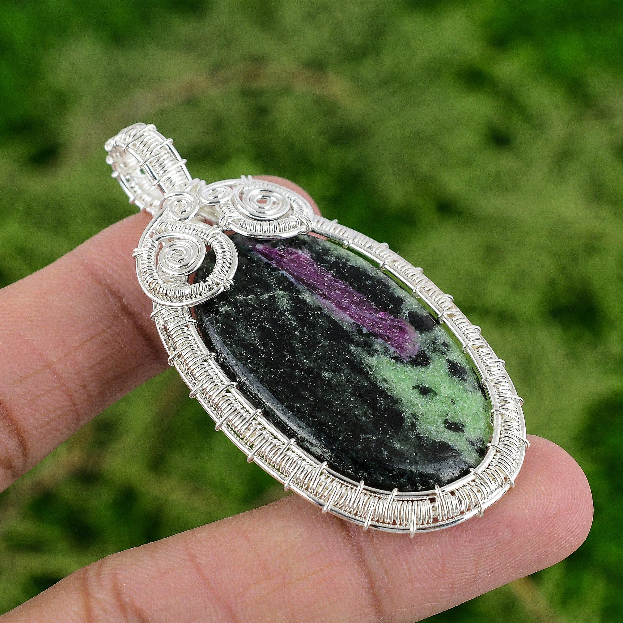 

Ruby Zoisite Stone 925 Sterling Silver Engagement Wire Wrapping Pendant Jewelry